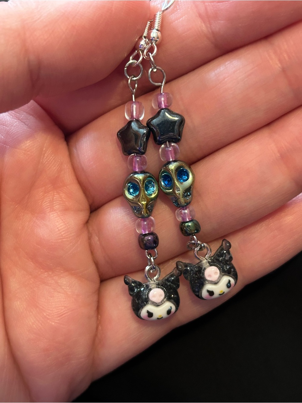Handmade Black and purple Kuromi Charm Drop Earrings - Women Jewelry
